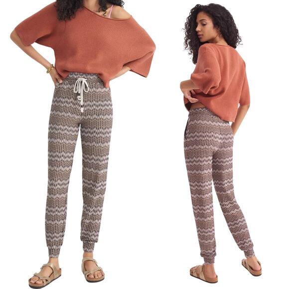 Anthropologie Saturday Sunday Mary Jacquard Knit Pants Chevron Brown Black XS - Picture 1 of 13